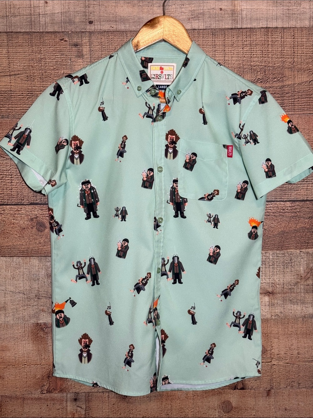RSVLTS X Home Alone Mint Green Button Down Harry & Marv “Wet Bandits” Boy size L